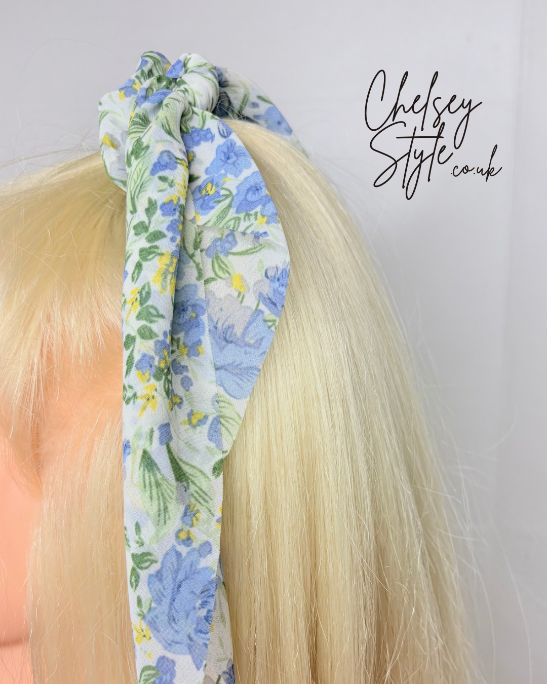 Blue Floral Scarf Scrunchie