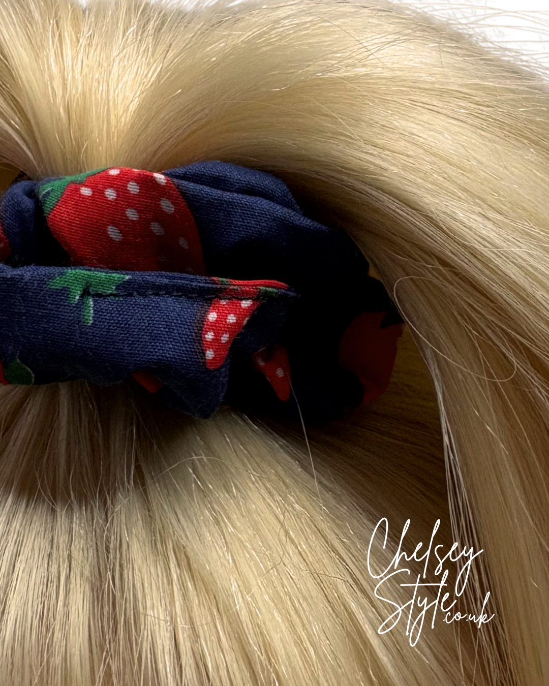 Navy Strawberry Scrunchie