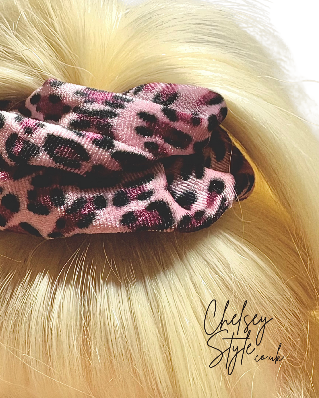 Velvet Pink Leopard Print Scrunchie