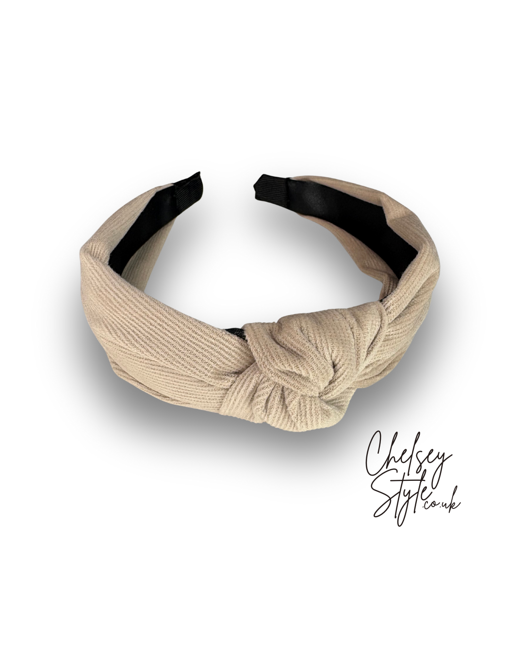 Beige Velvet Ribbed Knot Headband
