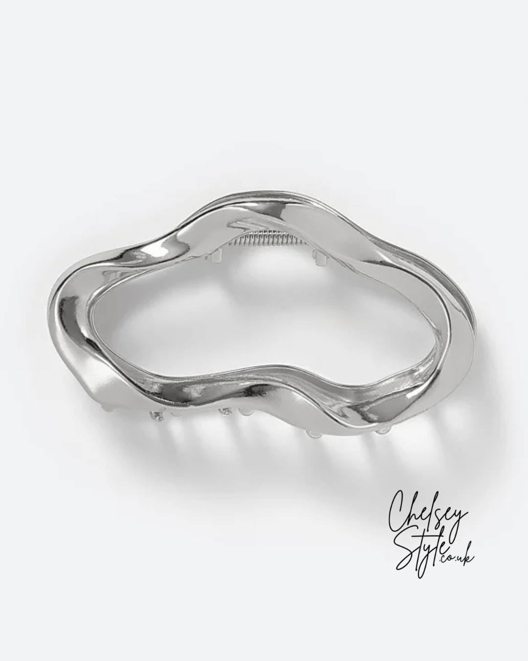 Wavy Silver Metal Hair Claw Clip