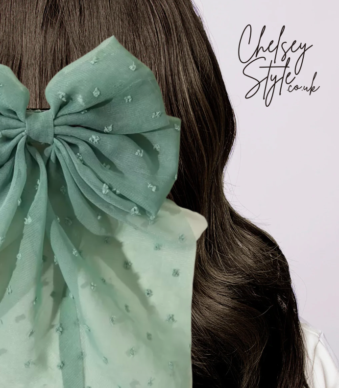 Teal Green Sheer Bow Hair Clip