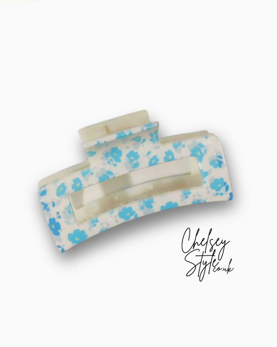 Blue Floral Petal Rectangle Hair Claw
