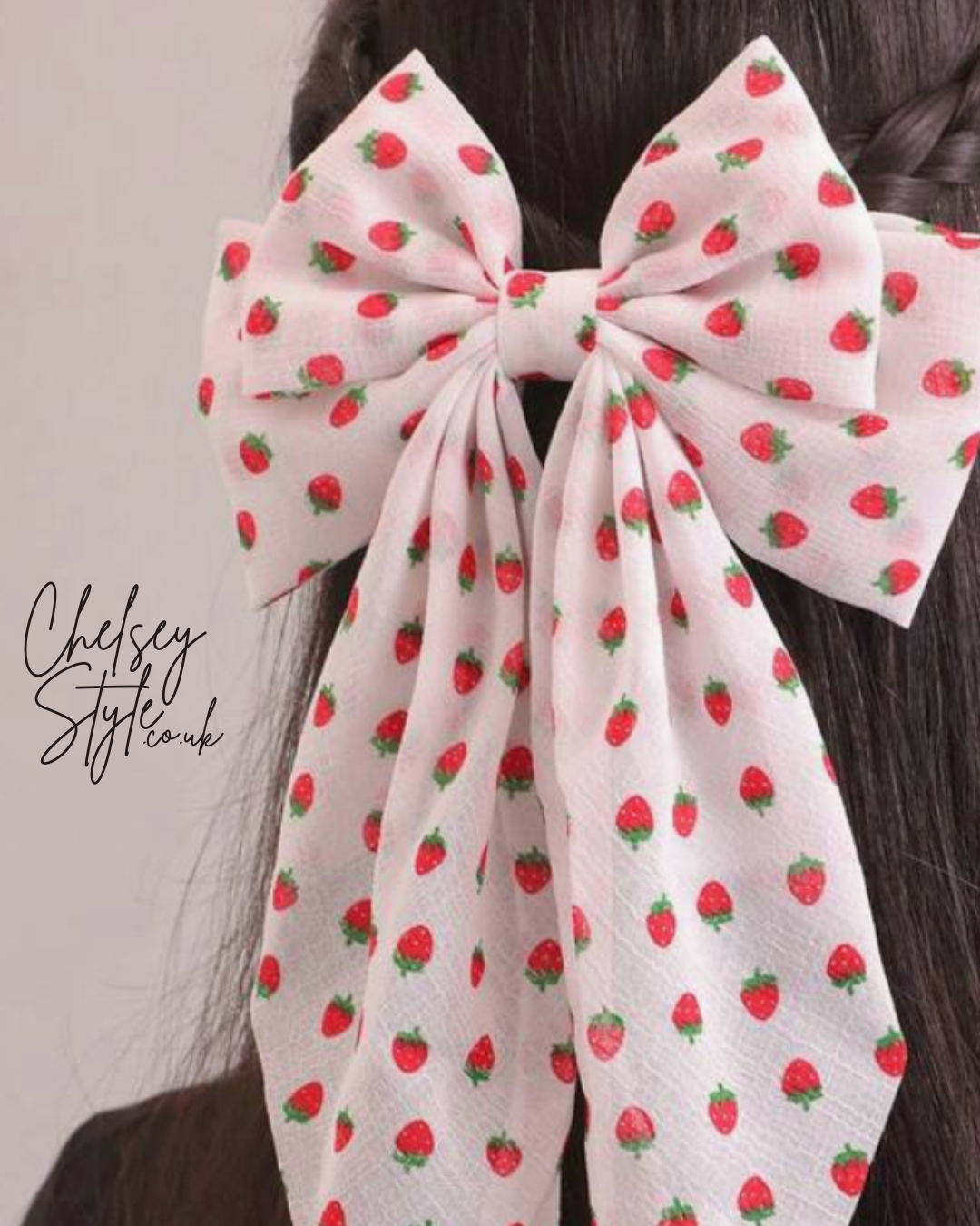 Strawberry Print Bow Hair Clip